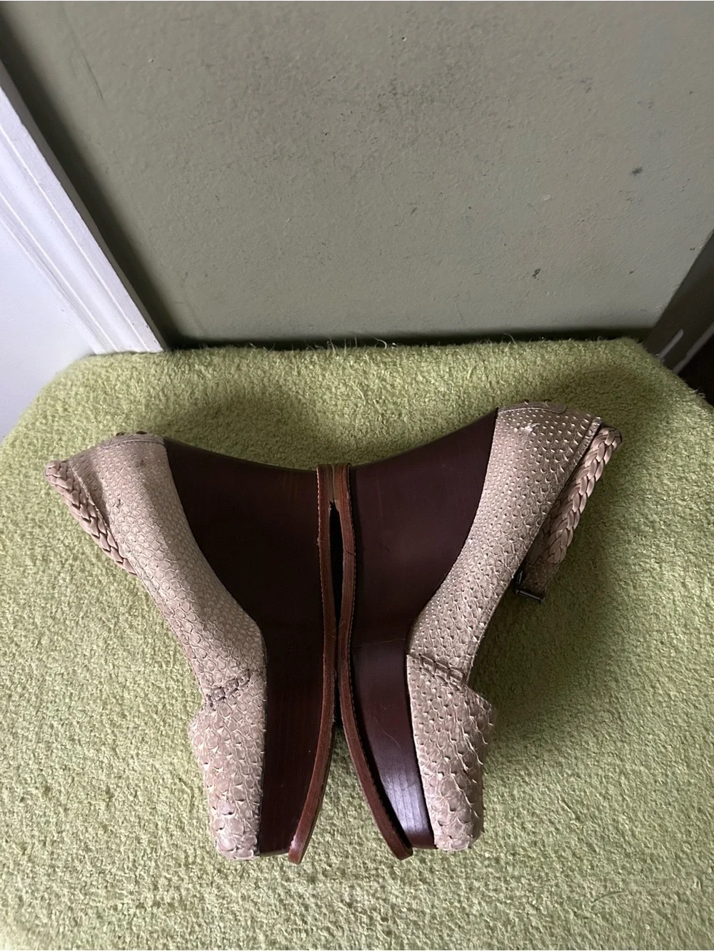 Tod's Beige Snake Skin Leather Mary Jane Wedge Pumps Sz 39